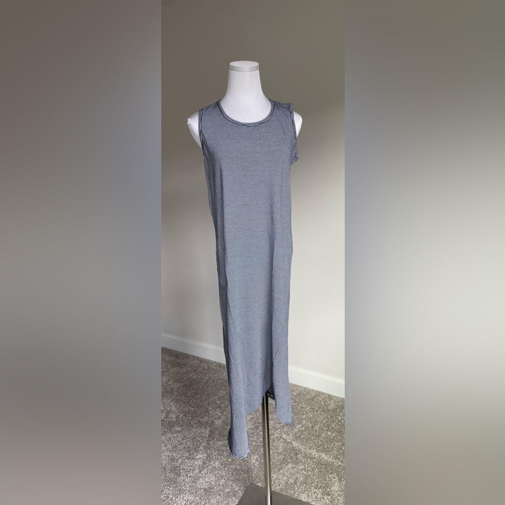 Frank & Eileen Relaxed Asymmetric Tank Dress in Navy/White Stripe, size XS, NWOT